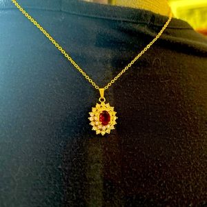 Victorian style necklace. Red stones and CZ